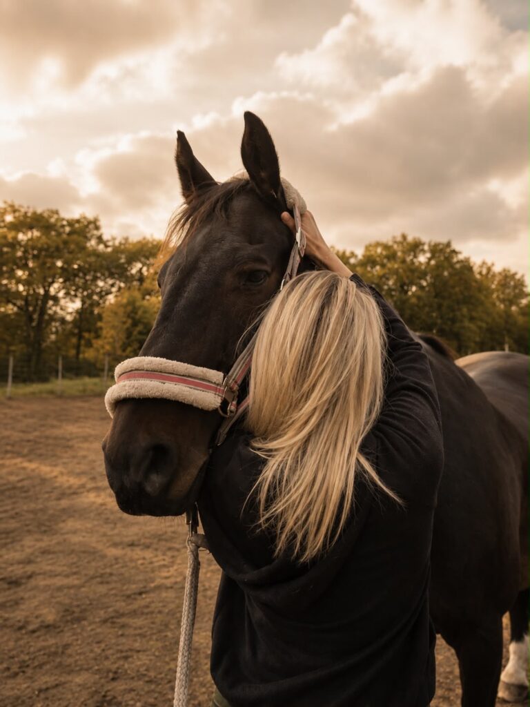 Nadine Boekhoff bei der Schaffung von Vertrauen mit einem Pferd im Rahmen einer Pferdetherapie in Buchholz.
