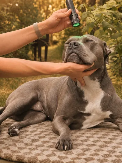 Farblichttherapie bei einem Hund im Rahmen der Tierheilpraktik – mobile Behandlung in Buchholz und der Nordheide.